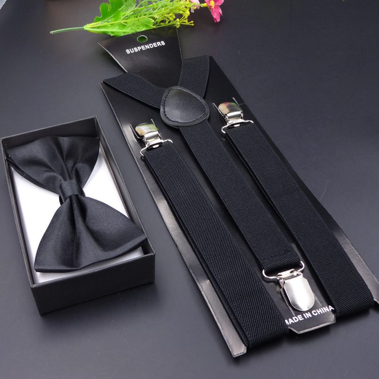 Elegant Plain Casual Suspender & Bowtie