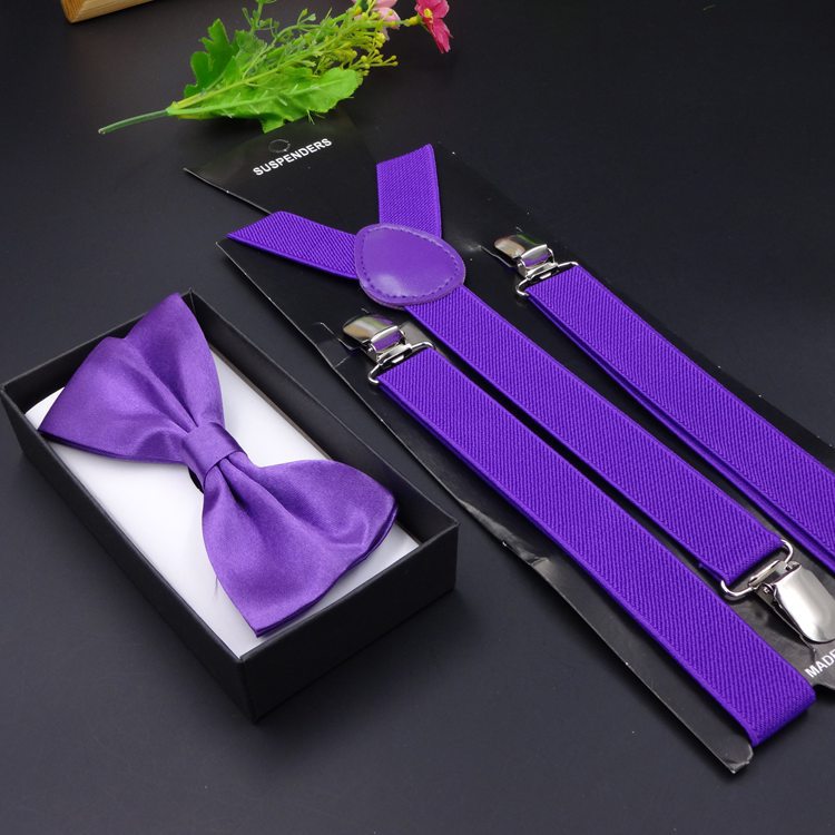 Elegant Plain Casual Suspender & Bowtie