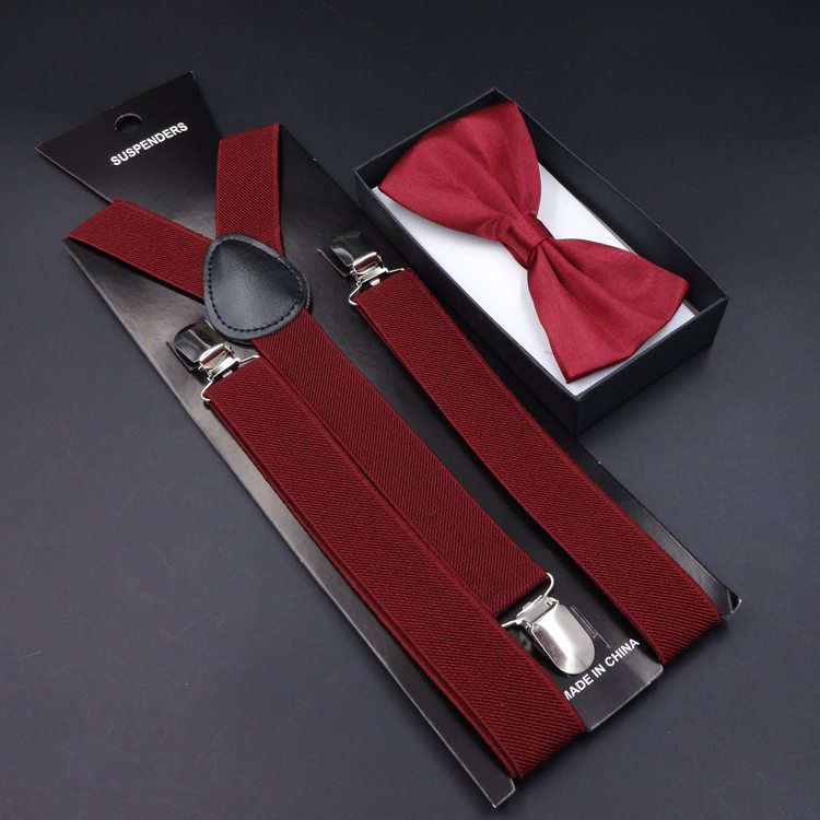 Elegant Plain Casual Suspender & Bowtie