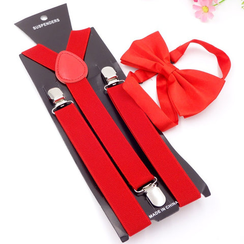 Elegant Plain Casual Suspender & Bowtie