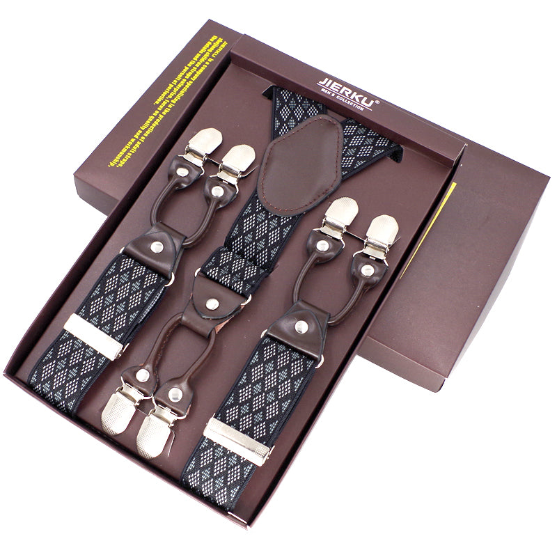 Classic Print 6 Clip Casual Suspenders