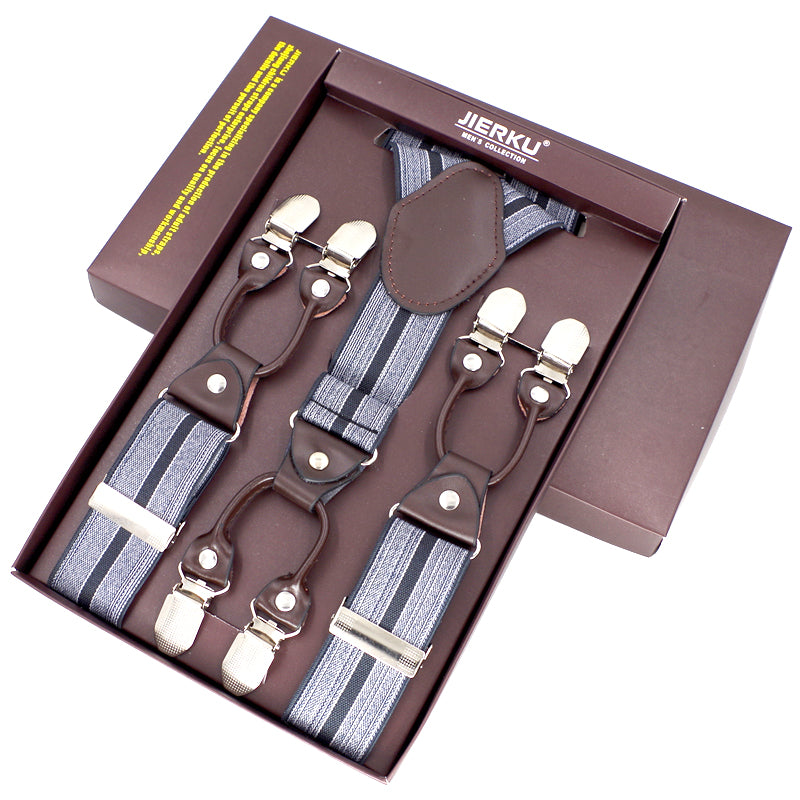 Classic Print 6 Clip Casual Suspenders