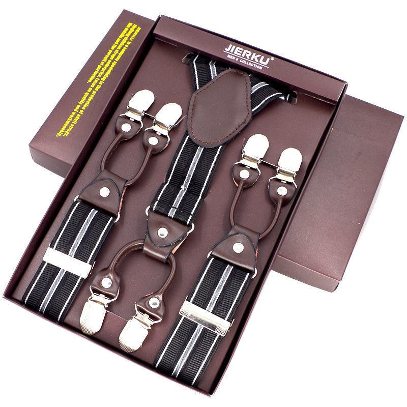 Classic Print 6 Clip Casual Suspenders