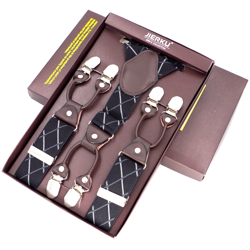 Classic Print 6 Clip Casual Suspenders
