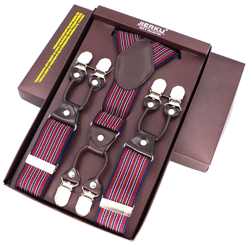 Classic Print 6 Clip Casual Suspenders