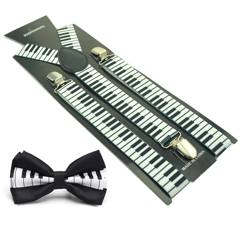 Piano Keyboards Inspired Suspender & Bowtie