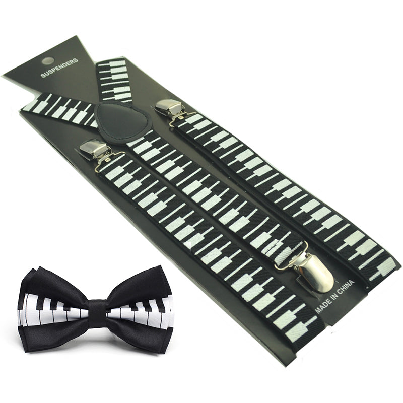Piano Keyboards Inspired Suspender & Bowtie