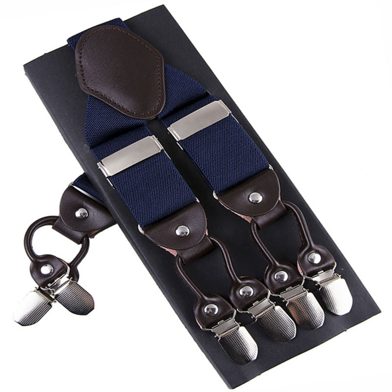 Leather & 6 Alloy Clips Casual Suspenders