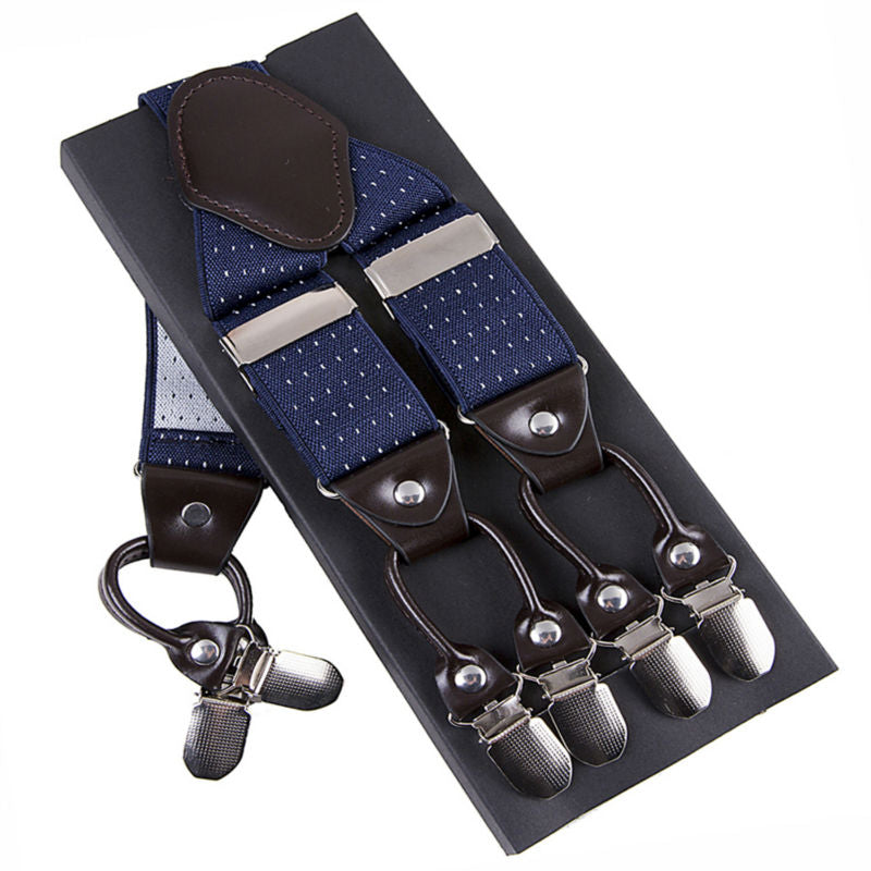 Leather & 6 Alloy Clips Casual Suspenders