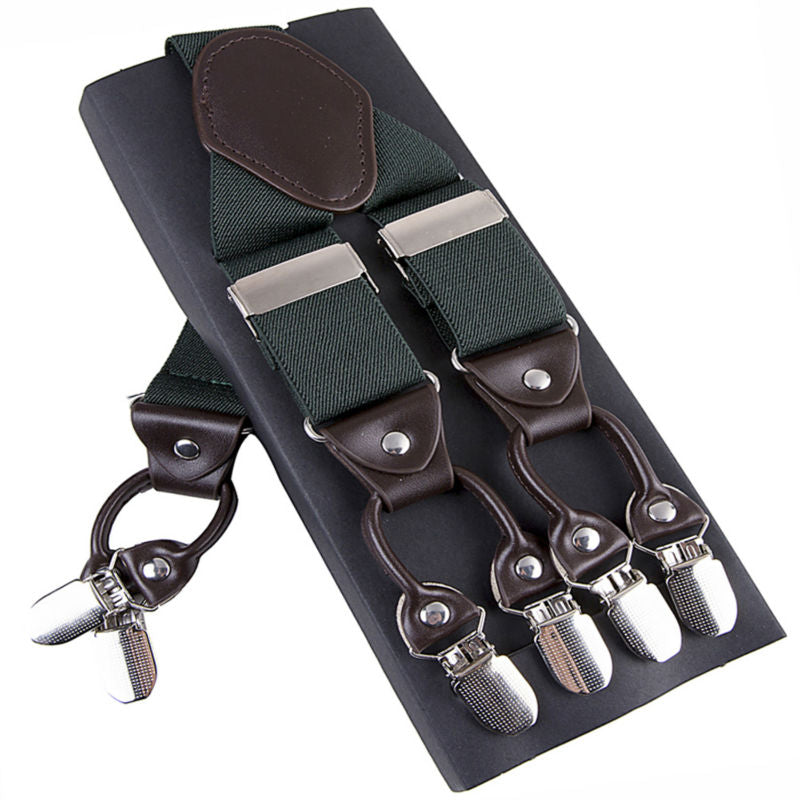 Leather & 6 Alloy Clips Casual Suspenders