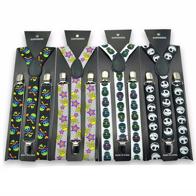 Skull Print Punk Suspenders