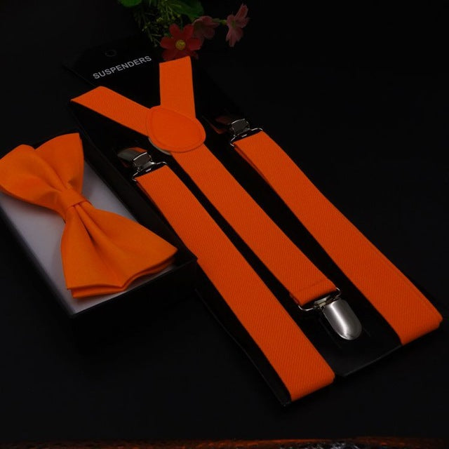 Elegant Plain Casual Suspender & Bowtie