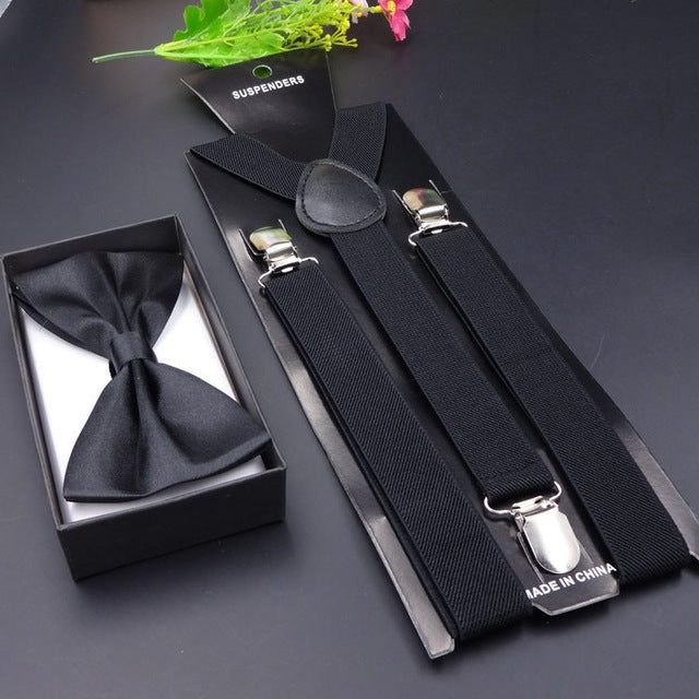 Elegant Plain Casual Suspender & Bowtie