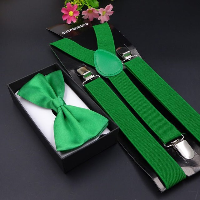 Elegant Plain Casual Suspender & Bowtie