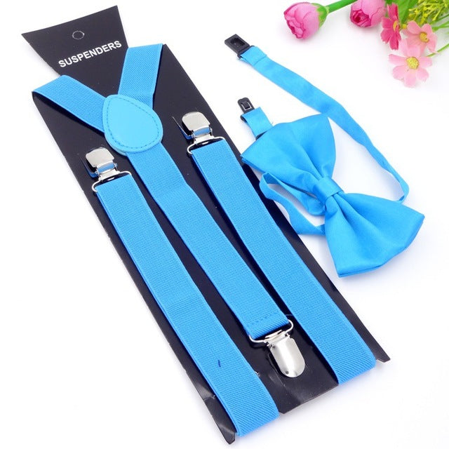 Elegant Plain Casual Suspender & Bowtie
