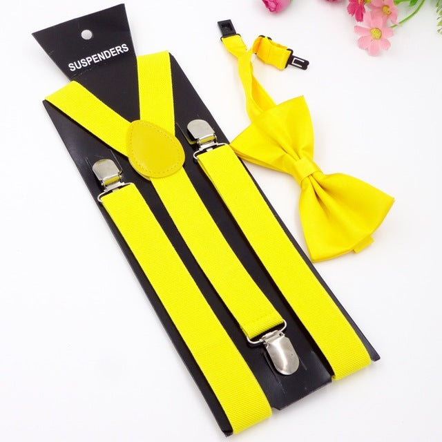 Elegant Plain Casual Suspender & Bowtie