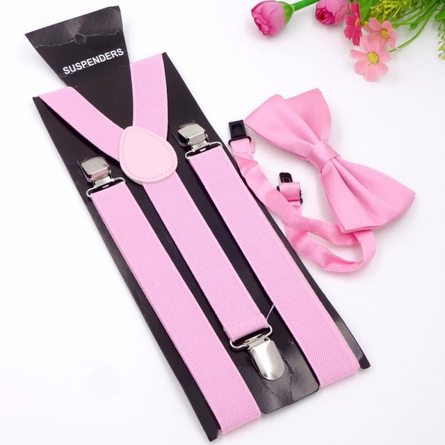 Elegant Plain Casual Suspender & Bowtie