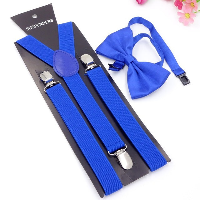 Elegant Plain Casual Suspender & Bowtie
