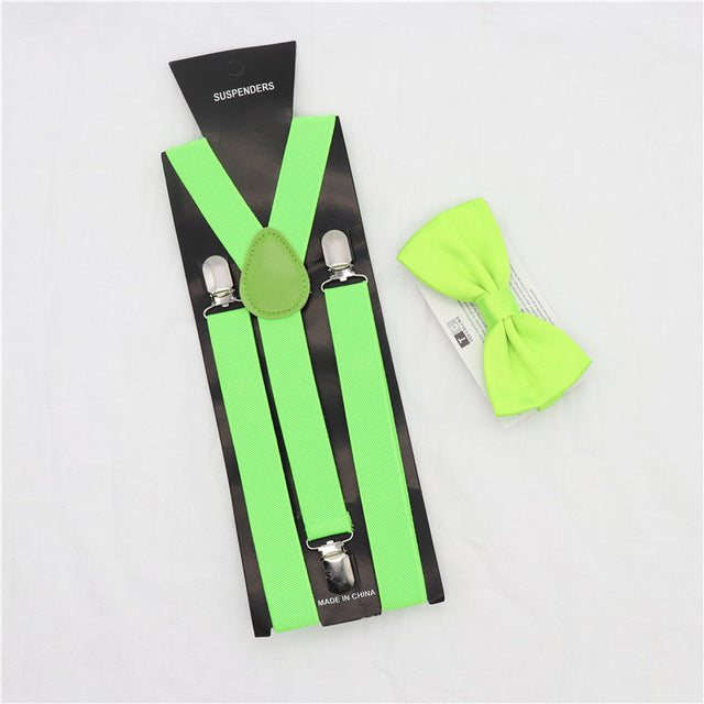 Elegant Plain Casual Suspender & Bowtie