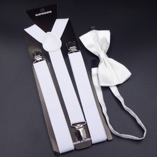 Elegant Plain Casual Suspender & Bowtie
