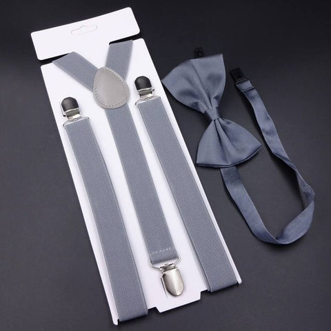 Elegant Plain Casual Suspender & Bowtie