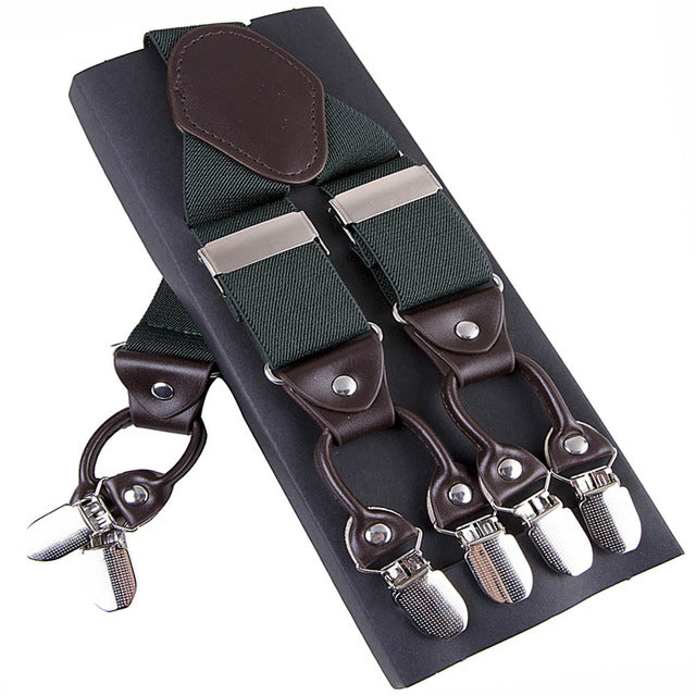 Leather & 6 Alloy Clips Casual Suspenders
