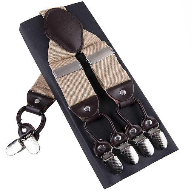 Leather & 6 Alloy Clips Casual Suspenders