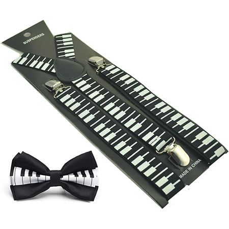 Piano Keyboards Inspired Suspender & Bowtie