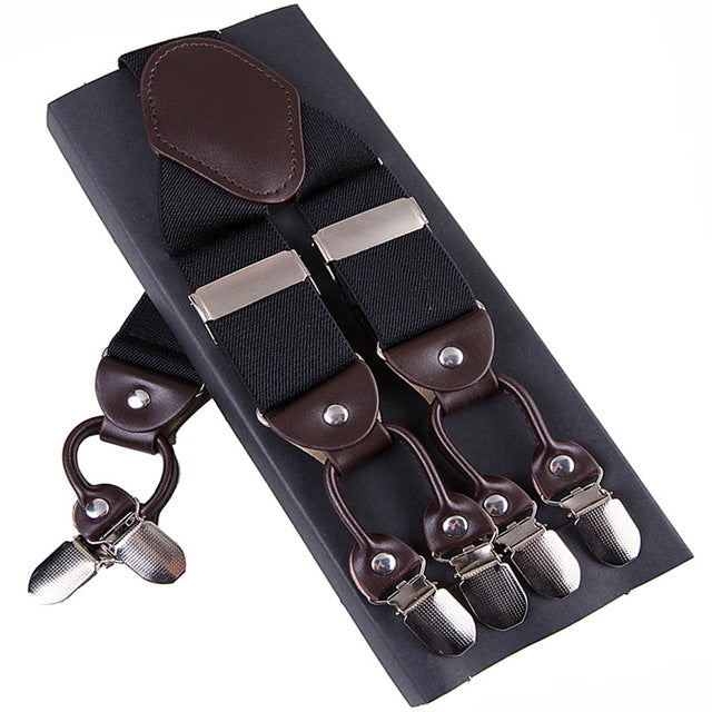 Leather & 6 Alloy Clips Casual Suspenders