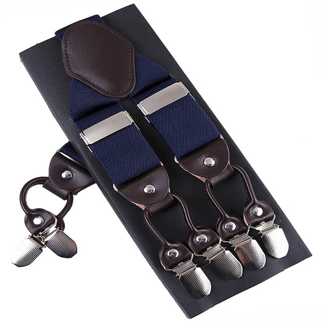 Leather & 6 Alloy Clips Casual Suspenders