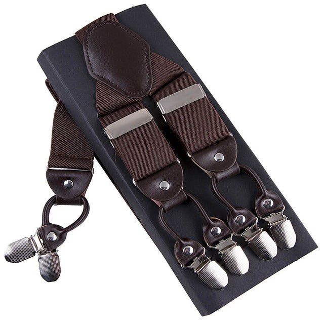 Leather & 6 Alloy Clips Casual Suspenders