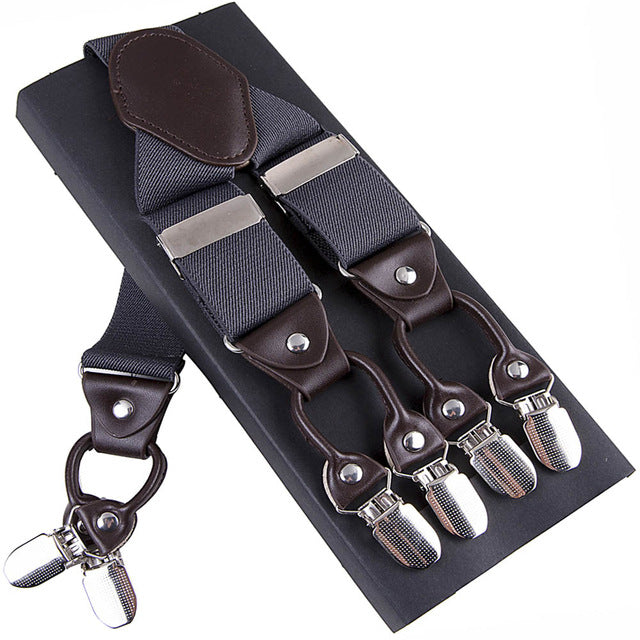 Leather & 6 Alloy Clips Casual Suspenders