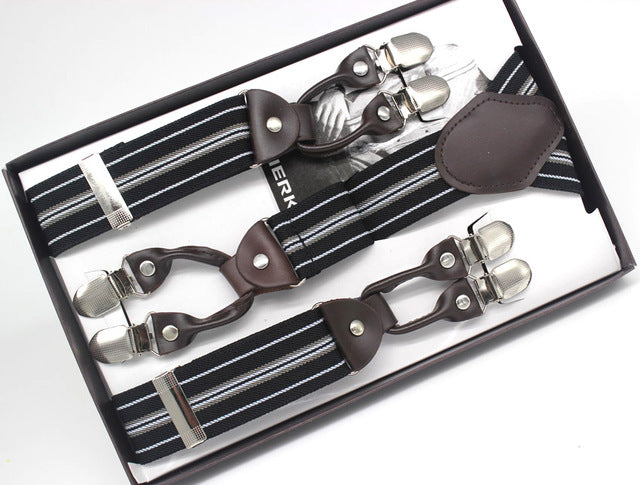 Classic Print 6 Clip Casual Suspenders