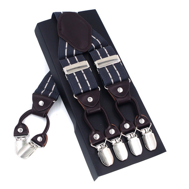 Leather & 6 Alloy Clips Casual Suspenders