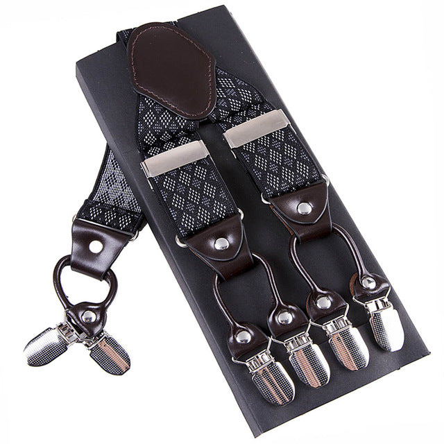 Leather & 6 Alloy Clips Casual Suspenders