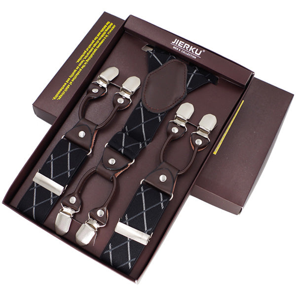 Classic Print 6 Clip Casual Suspenders