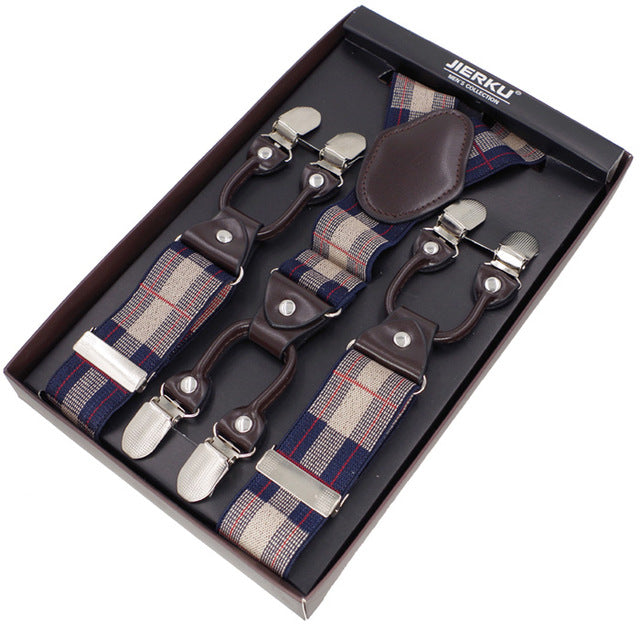 Classic Print 6 Clip Casual Suspenders