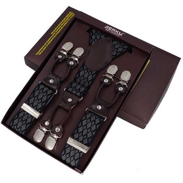 Classic Print 6 Clip Casual Suspenders