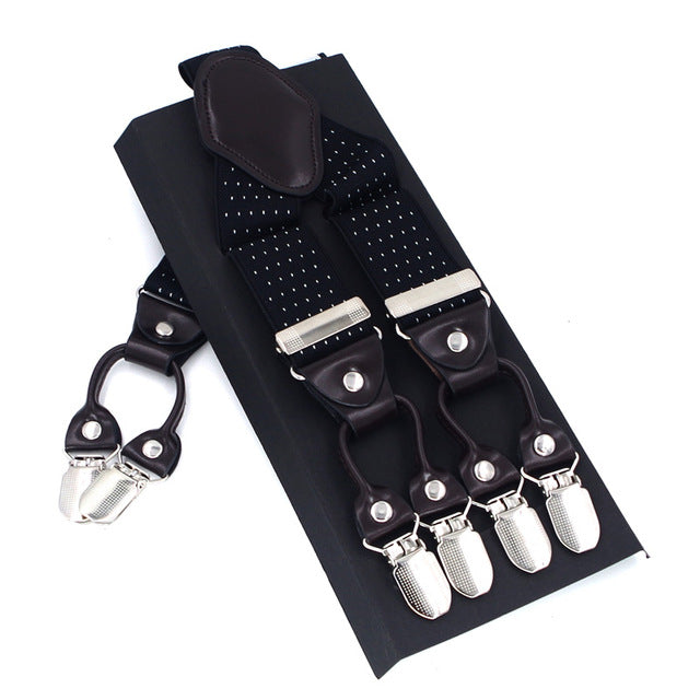 Leather & 6 Alloy Clips Casual Suspenders