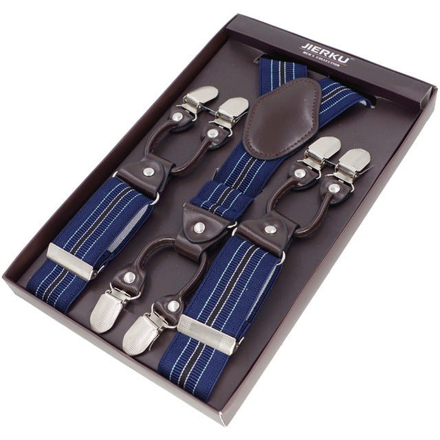 Classic Print 6 Clip Casual Suspenders