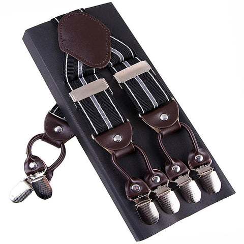 Leather & 6 Alloy Clips Casual Suspenders