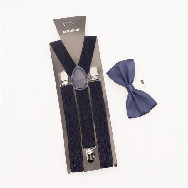 Elegant Plain Casual Suspender & Bowtie