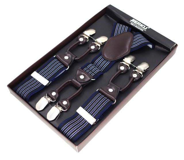 Classic Print 6 Clip Casual Suspenders