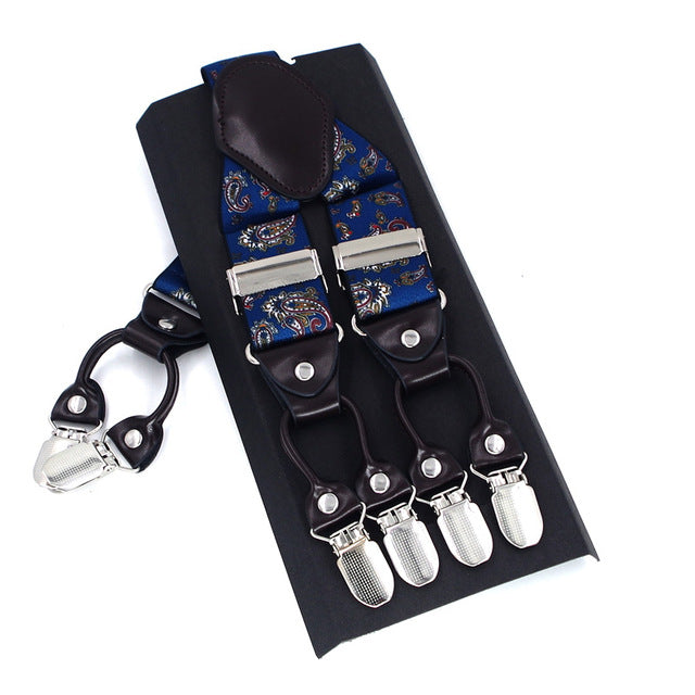 Leather & 6 Alloy Clips Casual Suspenders