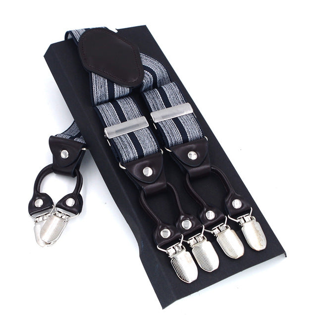 Leather & 6 Alloy Clips Casual Suspenders