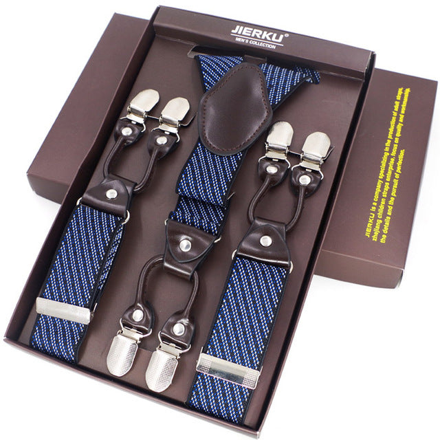 Classic Print 6 Clip Casual Suspenders