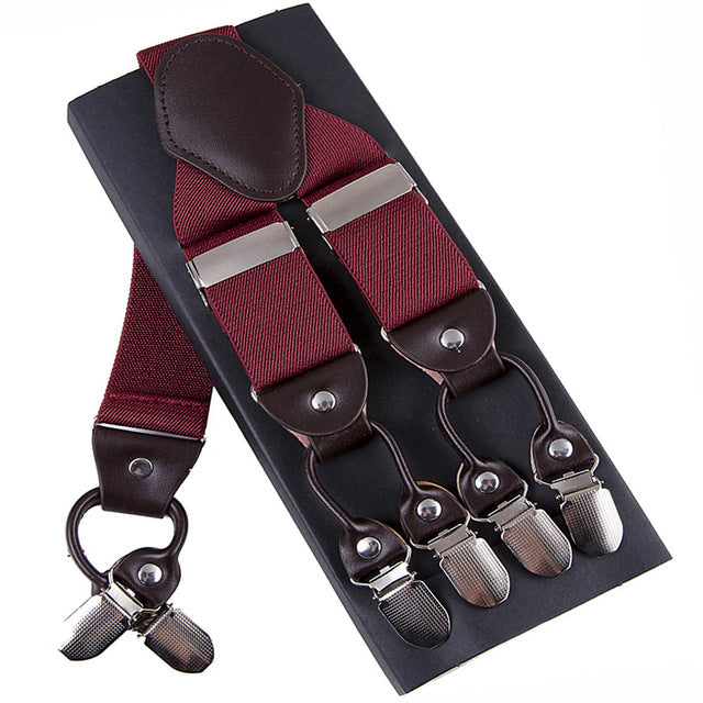 Leather & 6 Alloy Clips Casual Suspenders