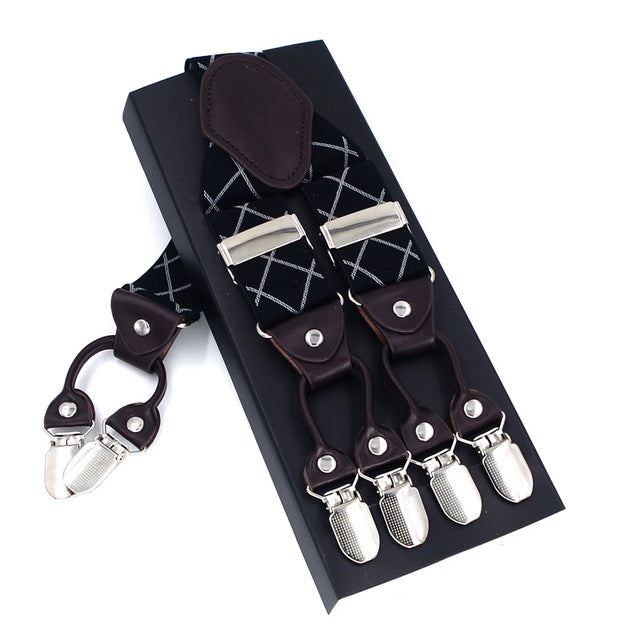 Leather & 6 Alloy Clips Casual Suspenders