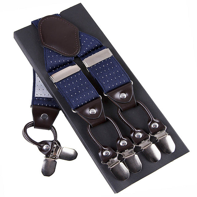 Leather & 6 Alloy Clips Casual Suspenders