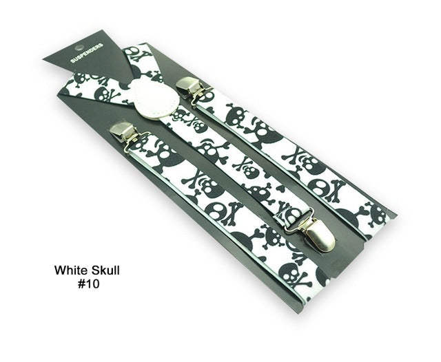 Skull Print Punk Suspenders